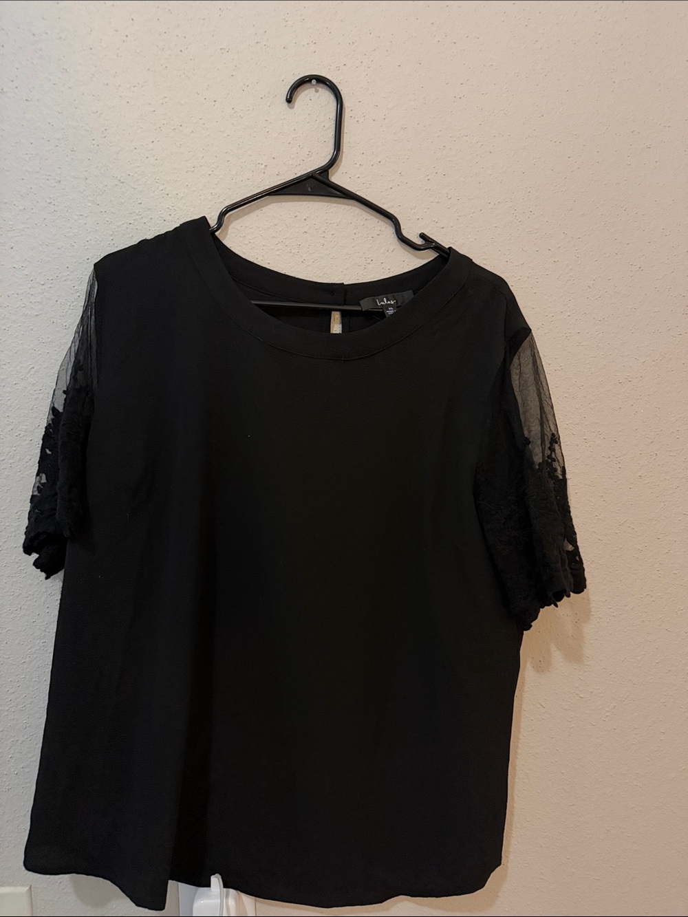 Lulu's Black Short Sleeve Tee with Lace Sheer Sleeves